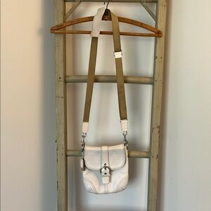 Coach White and Tan adjustable Crossbody preowned, lots of life left